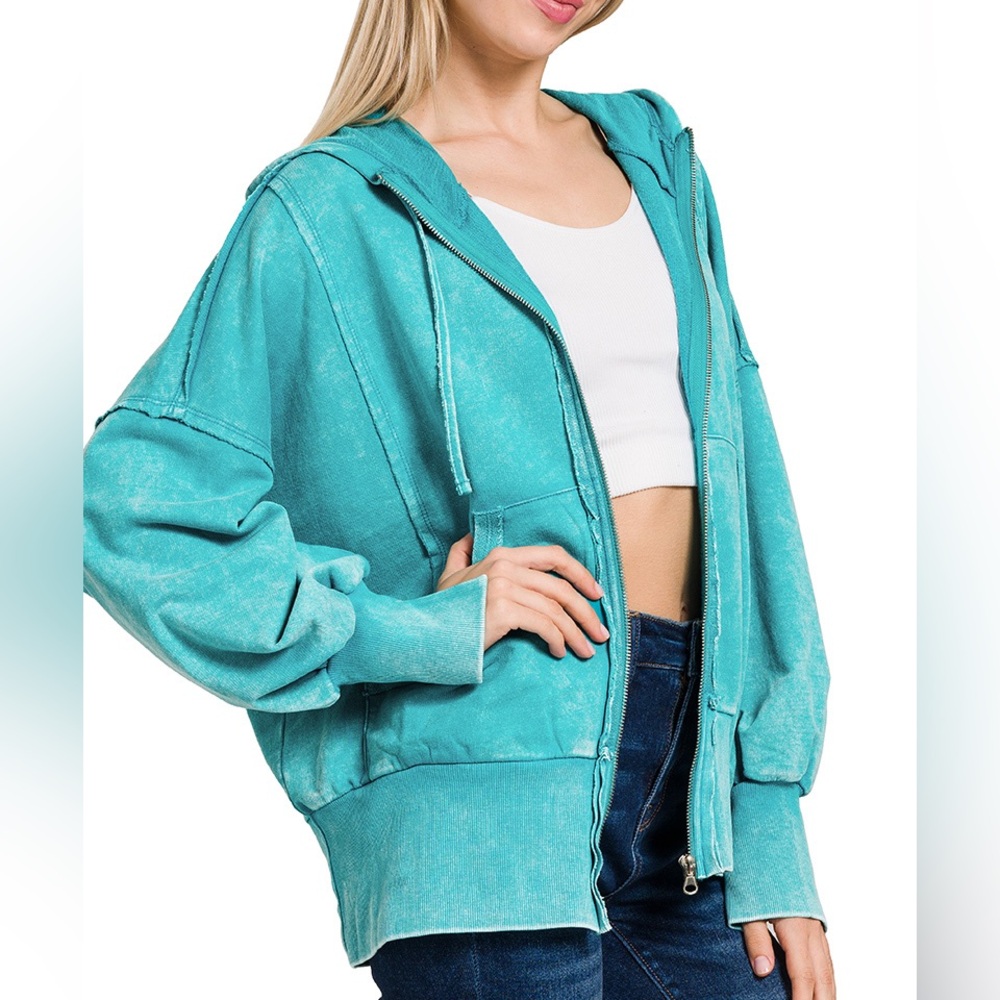 Acid Wash “Cammy Zip Up” Hoodie Jacket | Teal